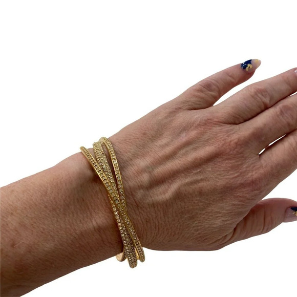 Pave Cubic Zirconia Gold Tone Bangles - Picture 4 of 6